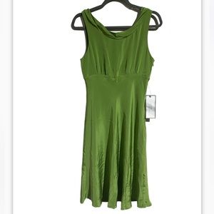 J. Crew Green Silk Midi Fit and Flare Sleeveless Low Back Dress